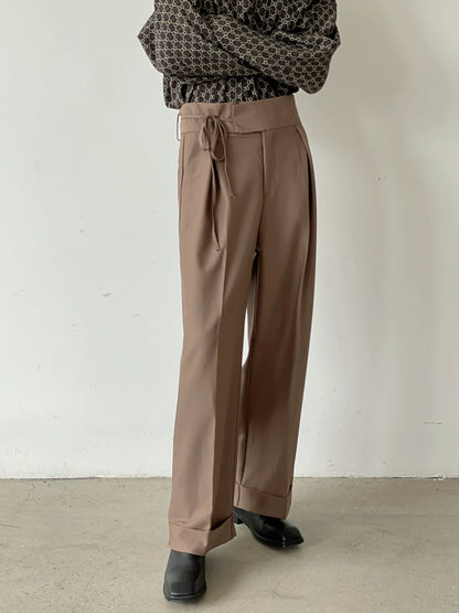 Solid Color Strap High Waist Wide-Leg Straight Trousers WN7398