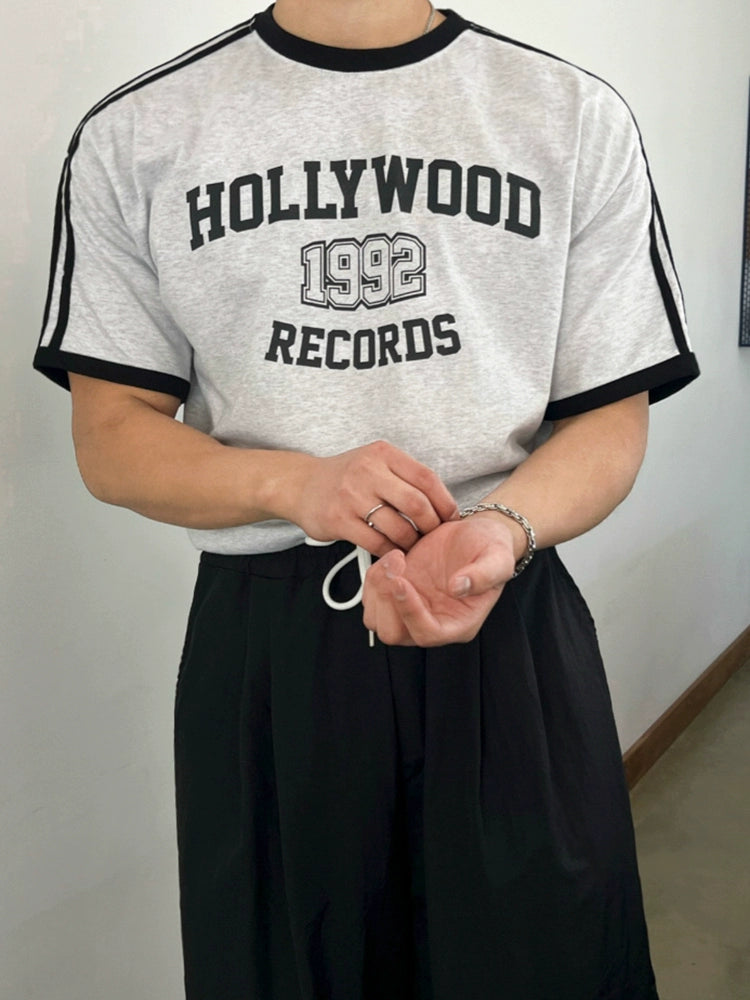 Colorblock Letter Print Oversize Short Sleeve T-Shirt WN20249