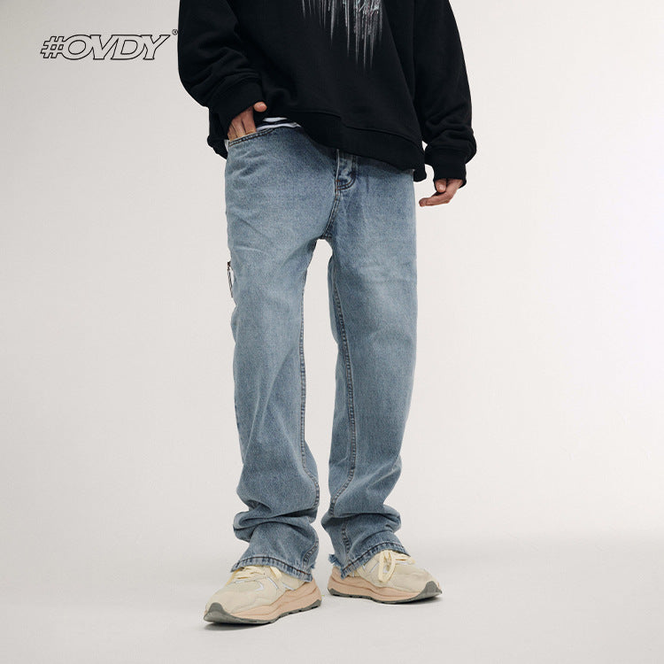 Washed Straight Denim Jeans WN12555