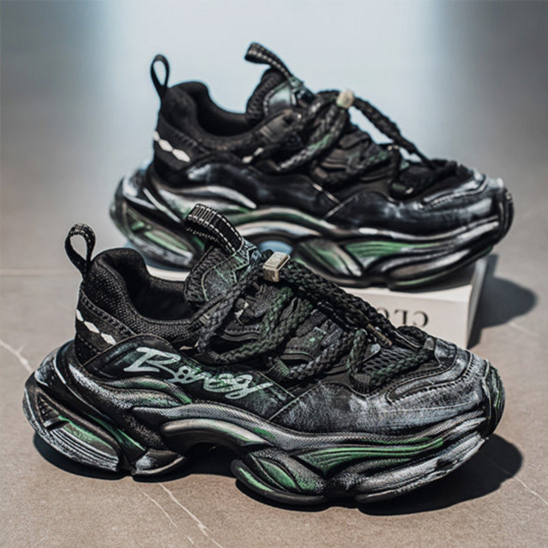 Layered Panel Graphic Chunky Lace-Up Sneakers WN23451