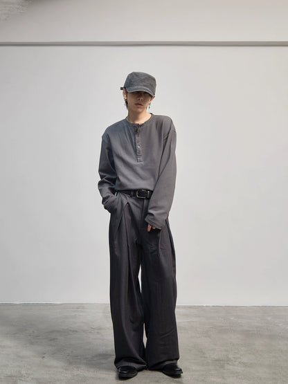 Half-Button Plain Long Sleeve T-Shirt WN21185