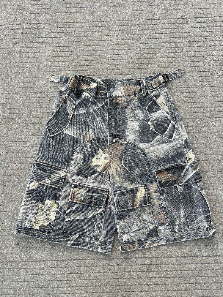 Camouflage Multi Pocket Wide Leg Half Cargo Pants WN24049