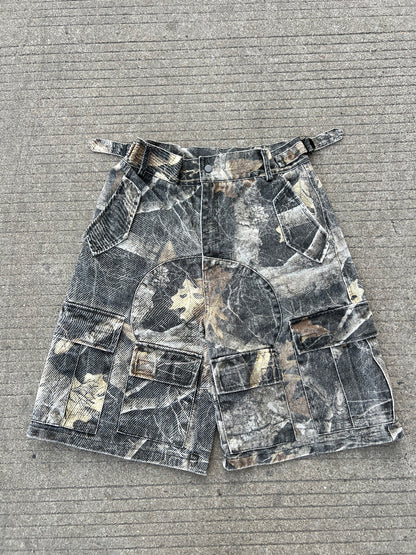 Camouflage Multi Pocket Wide Leg Half Cargo Pants WN24049