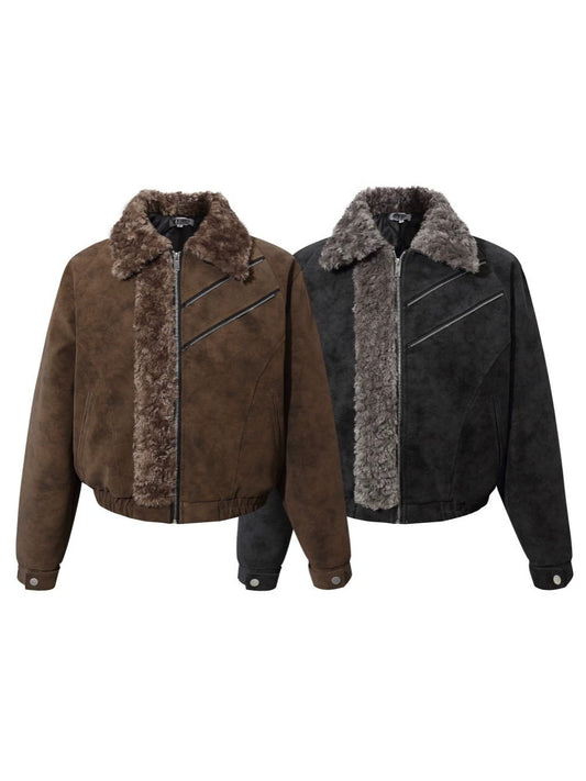 Fake Fur Trim Suede Quilting Jacket WN27914
