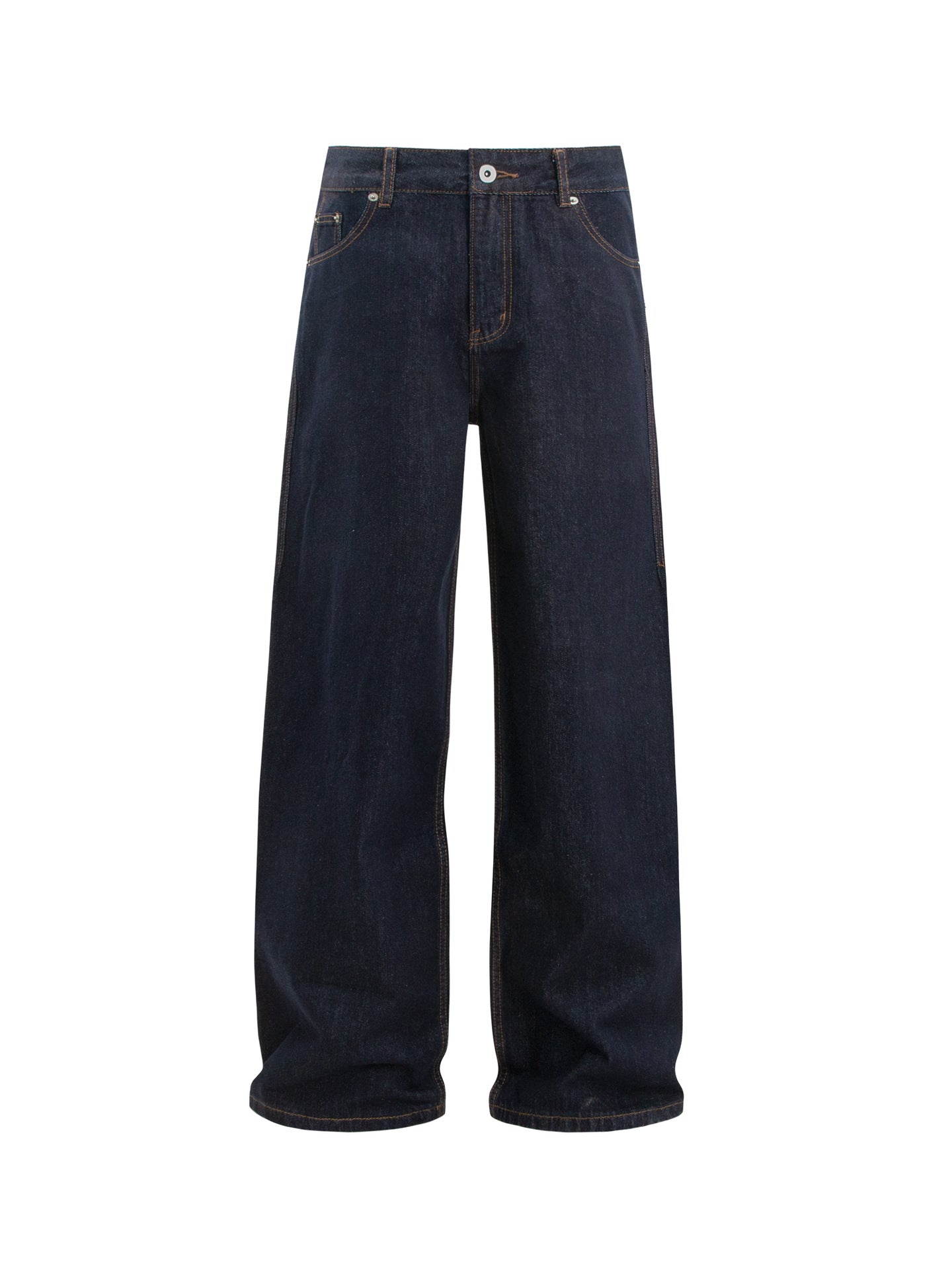Raw Denim Metal Buckle Straight Jeans WN26308