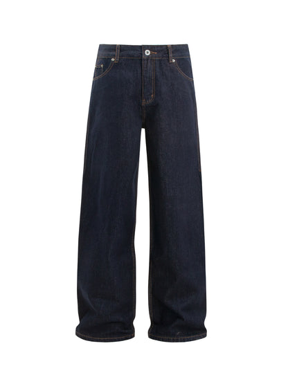 Raw Denim Metal Buckle Straight Jeans WN26308