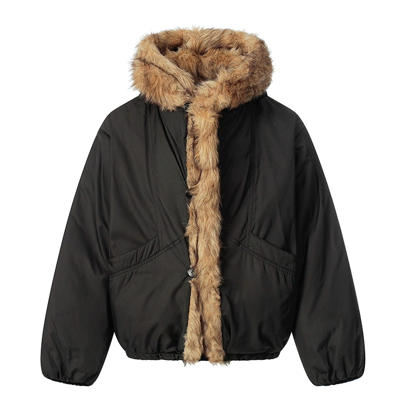 Fake Fur-Collar Thick Hooded Padded Jacket WN22090