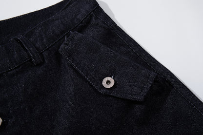 Washed Raw Denim Metal Buckle Jacket & Wide Leg Denim Jeans Setup WN23048