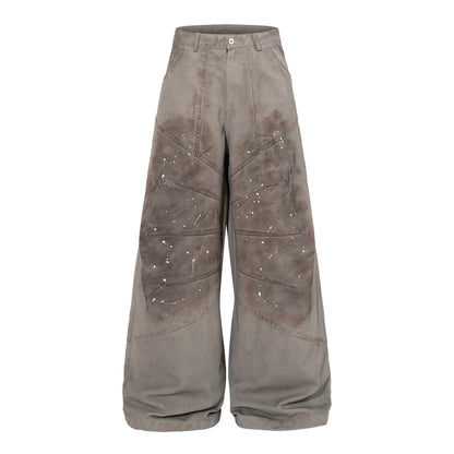 Washed Paint Studs Detail Wide Leg Pants WN25436