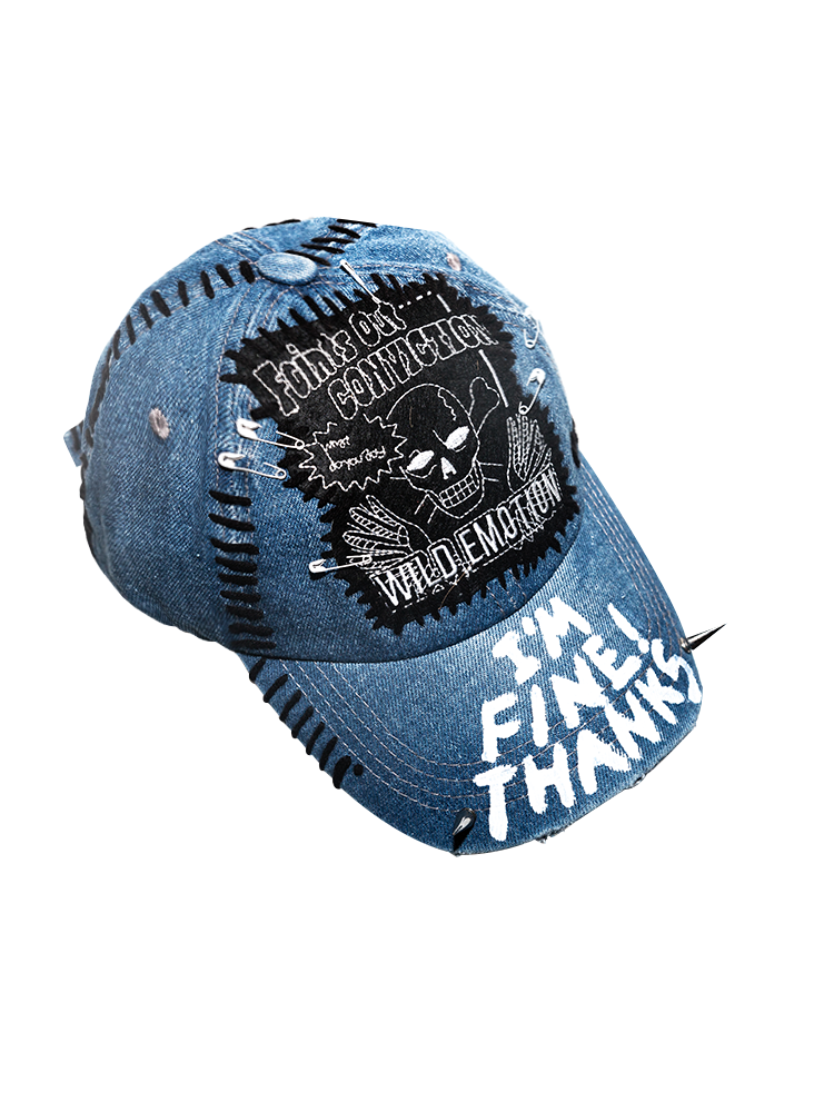 Denim Patchwork Skull Design Cap WN21149
