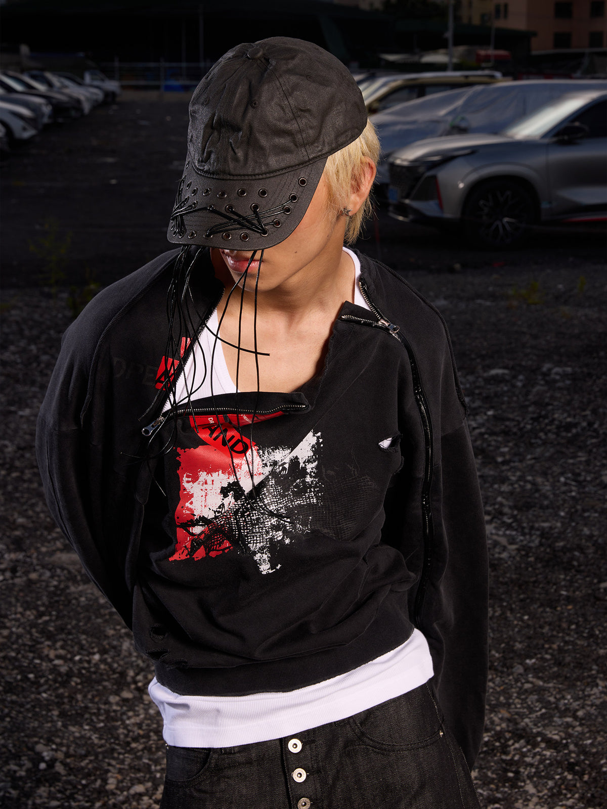 Tape Zipper Detail Long Sleeve T-Shirt WN27123