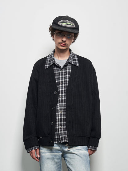 Fake Layered Plaid Patchwork Oversize Knit Cardigan WN22927