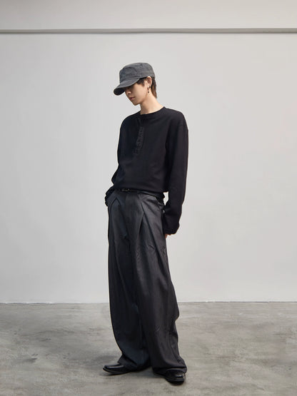 Half-Button Plain Long Sleeve T-Shirt WN21185