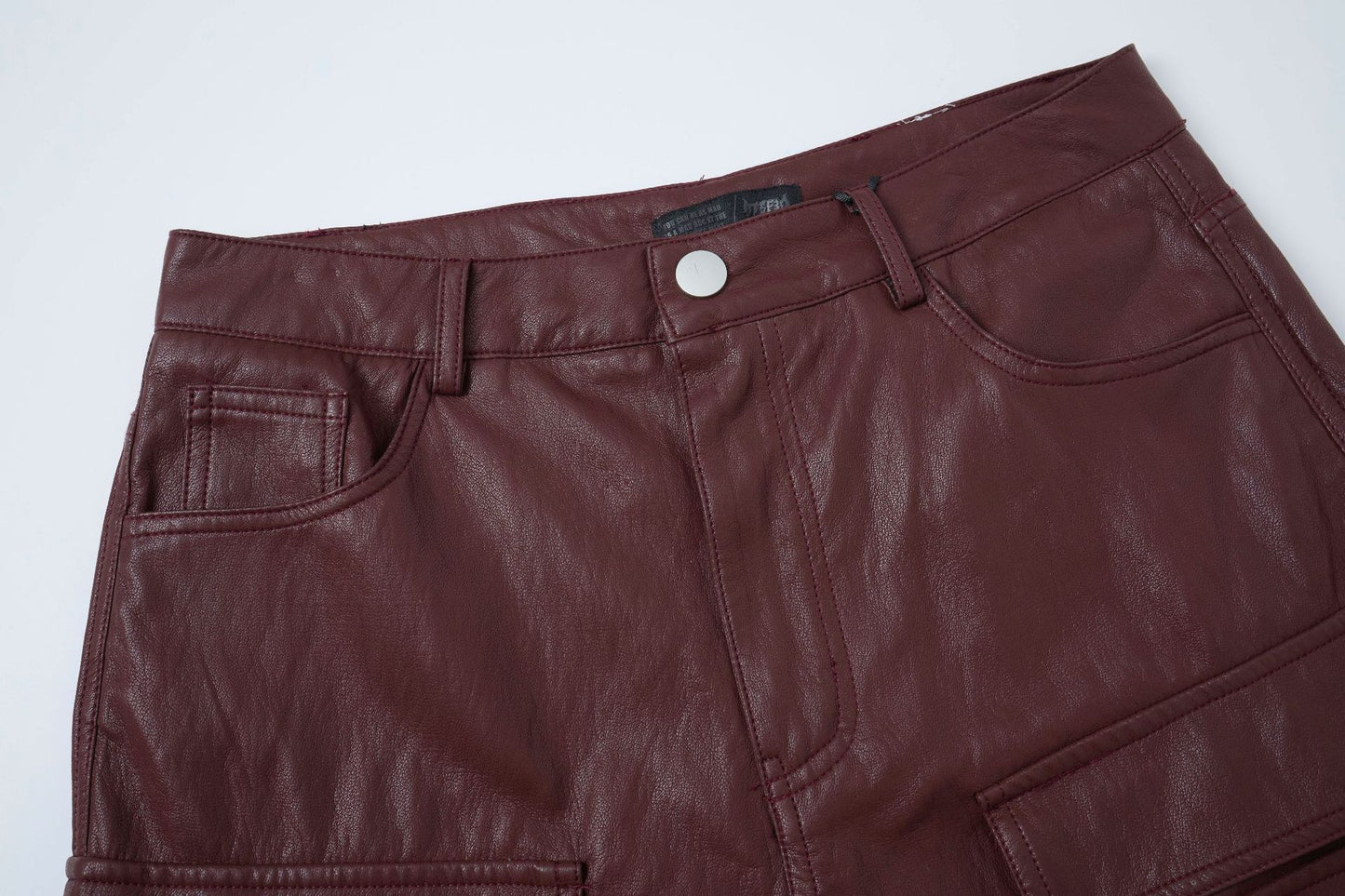 PU Leather Pocket Cropped Wide Leg Cargo Hahf Pants WN25652