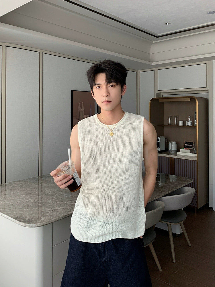 Wide Shoulder Knit Sleeveless T-Shirt WN20419