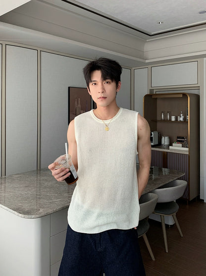 Wide Shoulder Knit Sleeveless T-Shirt WN20419