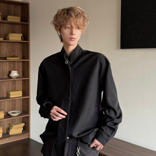 Design Tie Detail Oversize Long Sleeve Shirt WN23155
