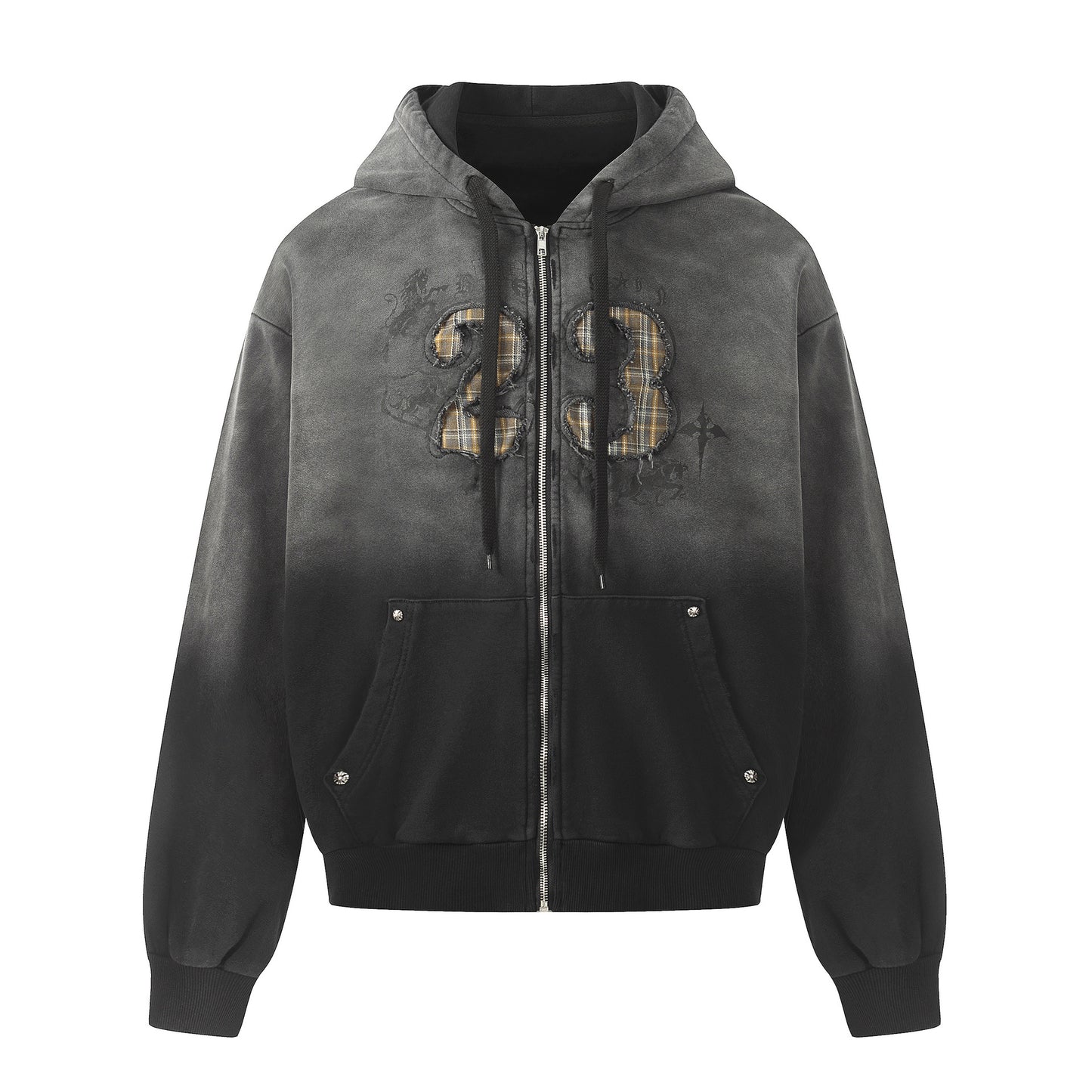 Gradient Number Print Zipper Hoodie WN25524