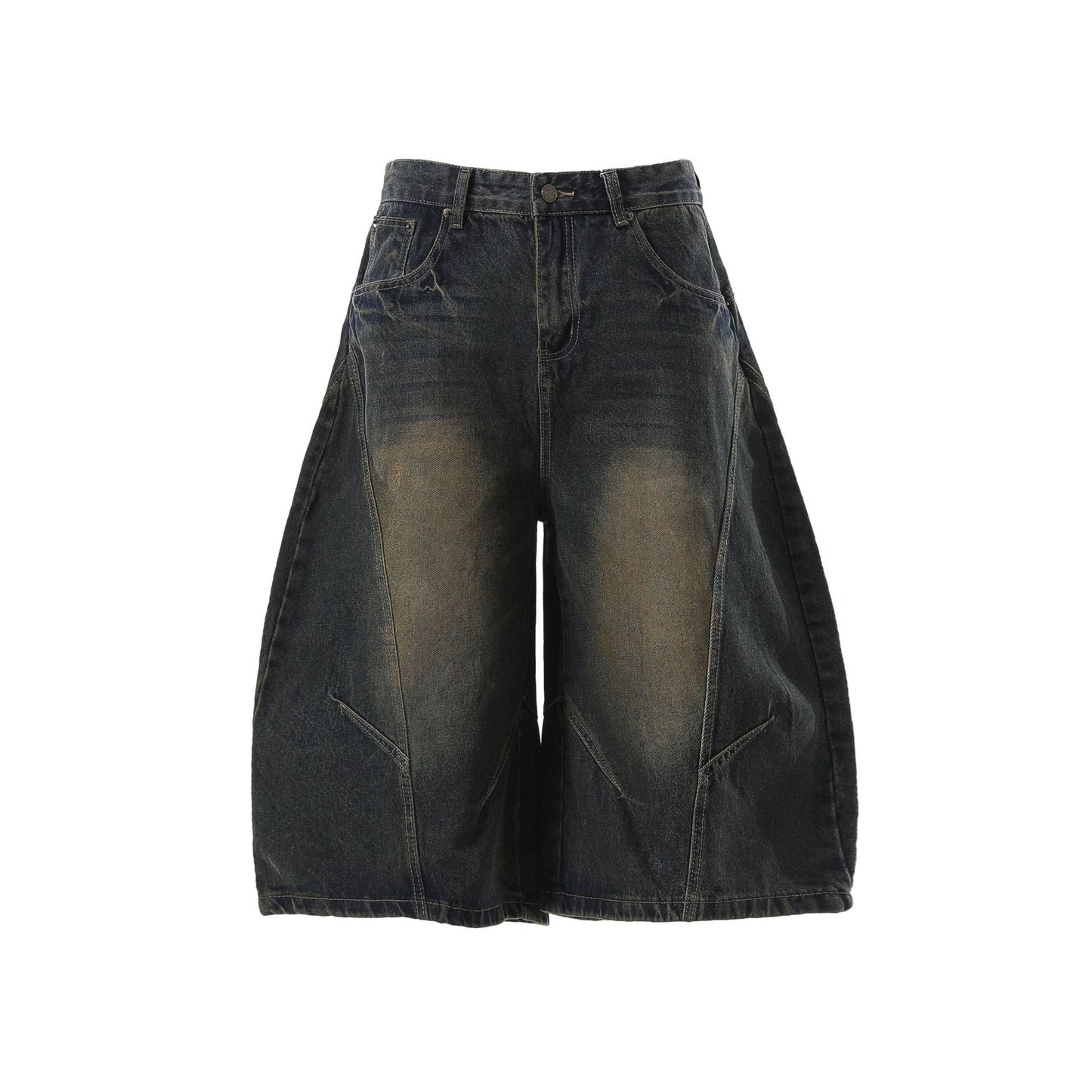 Washed Whisker Curved Cropped Denim Jeans WN25531