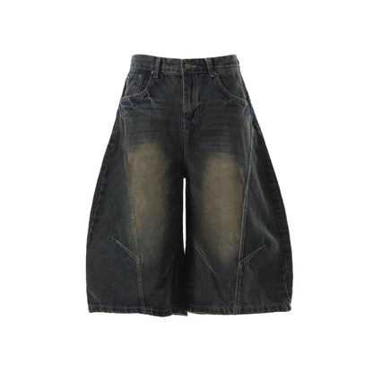 Washed Whisker Curved Cropped Denim Jeans WN25531