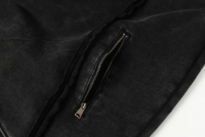 Diagonal Zipper Deconstructed Washed Oversize Hoodie WN27849