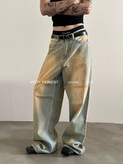 Handmade Mud Dyed Wide Leg Denim Jeans WN8889