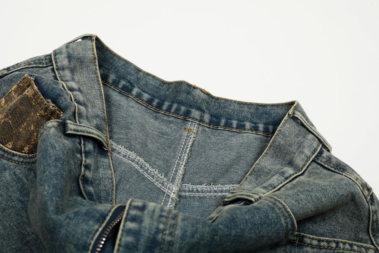 Washed Leopard Panel Curved Denim Jeans WN25514