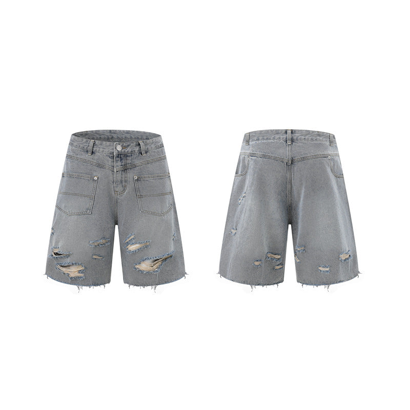 Washed Damage Wide Leg Denim Short Pants WN25596
