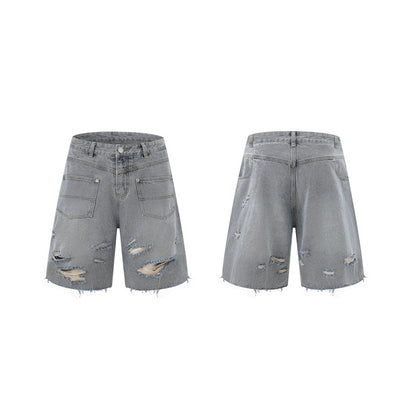 Washed Damage Wide Leg Denim Short Pants WN25596