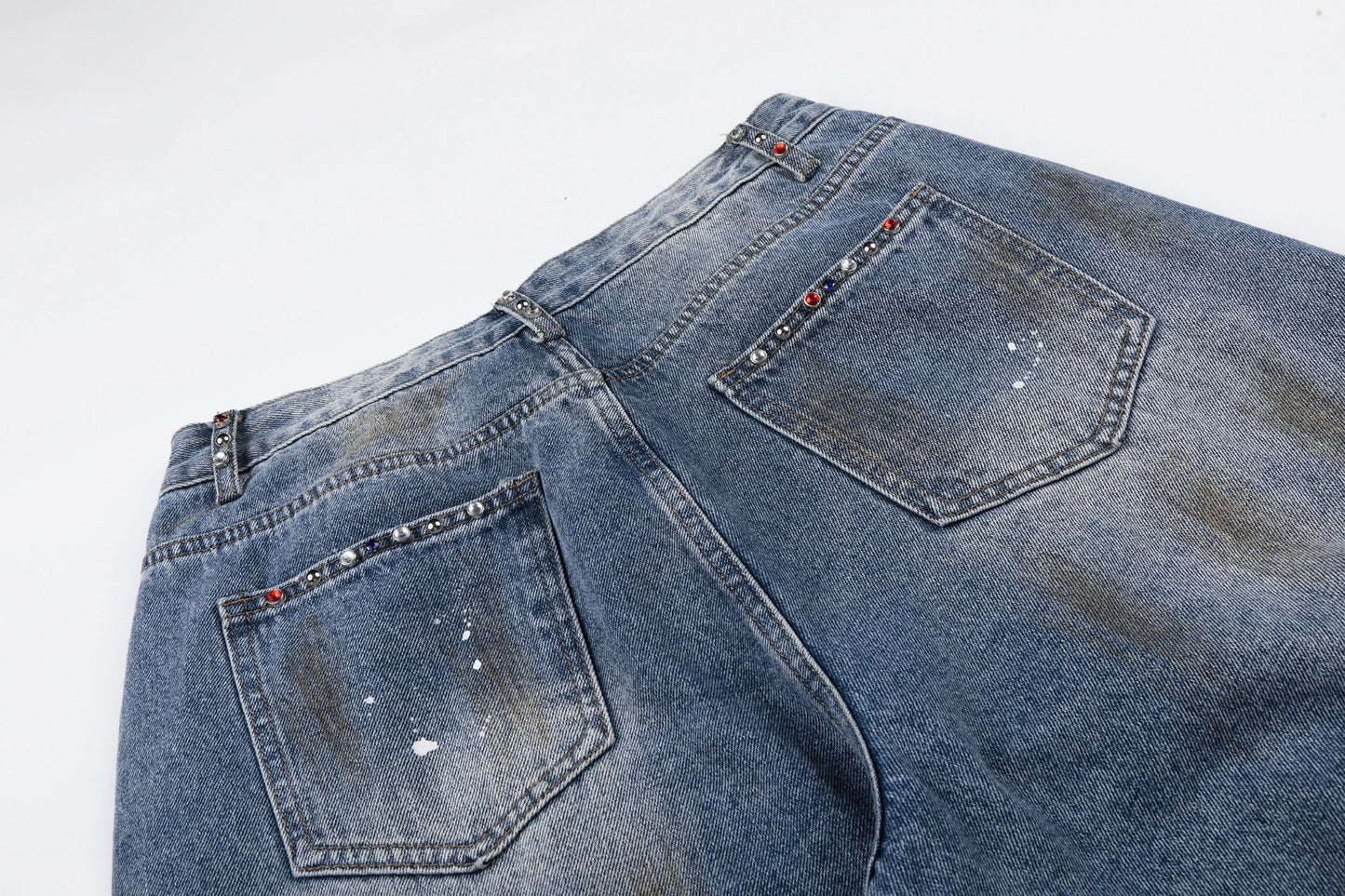 Washed Paint Damage Wide Leg Denim Jeans WN25394