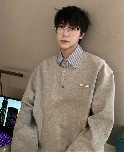 Fake Layered Striped Collar Pullover Sweatshirt WN25219