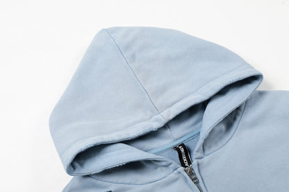 Graffiti Print Washed Damage Zipper Hoodie WN27940