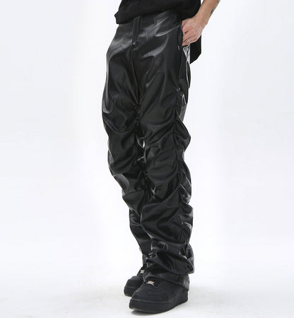 PU Leather Pleats Straight Pants WN25754