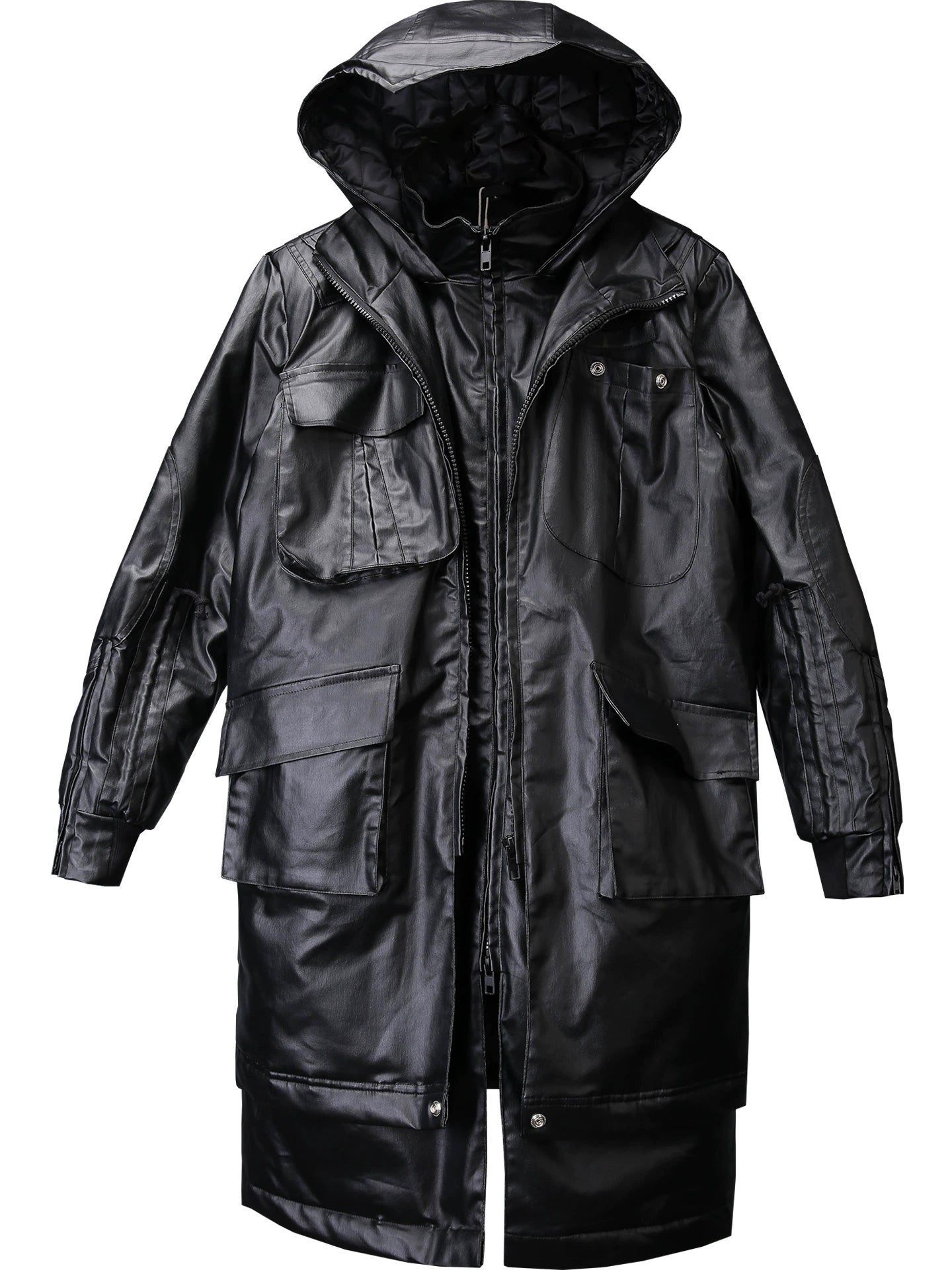 Hooded Fake Layered Large Pockets Wax Dye Coat WN22420