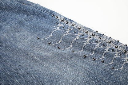 Embroidery Bead Wide Leg Short Denim Pants WN25628