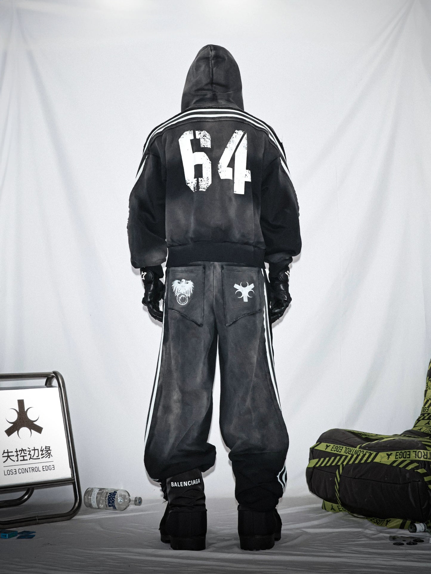 Washed Stripe Print Zipper Hoodie & Sweaetpants Setup WN20833