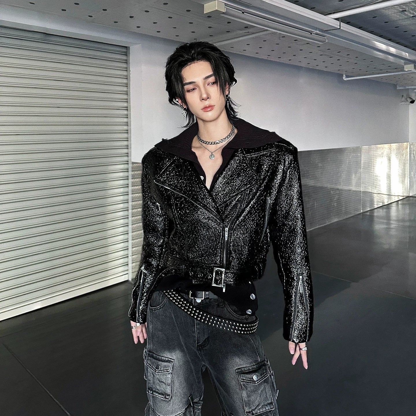 WN25128 Yang Yifan trendy brand belt men's belt jeans belt young man Korean version of men's rivet metal punch new WN25128