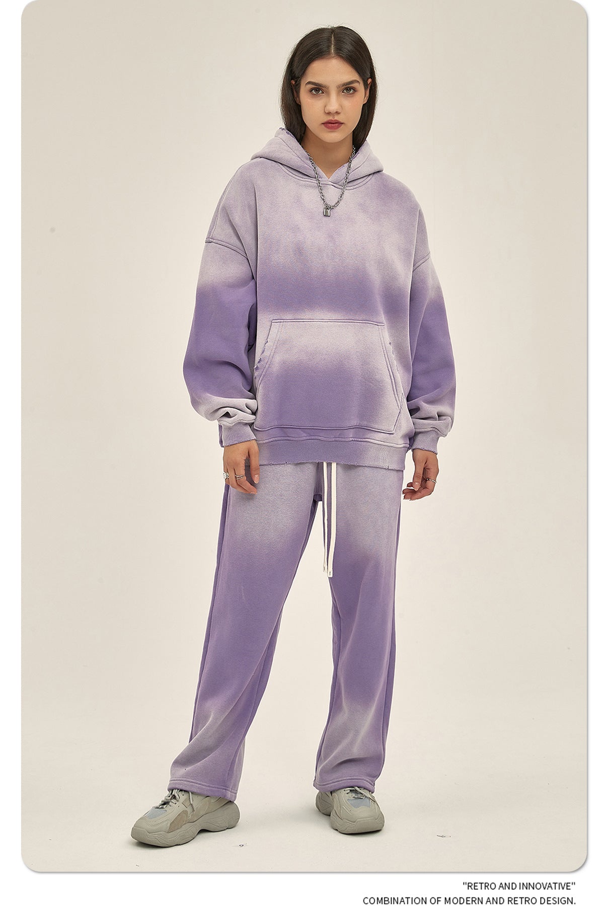 Fleece Lining Spray-dye Damage Oversize Hoodie WN9969-K