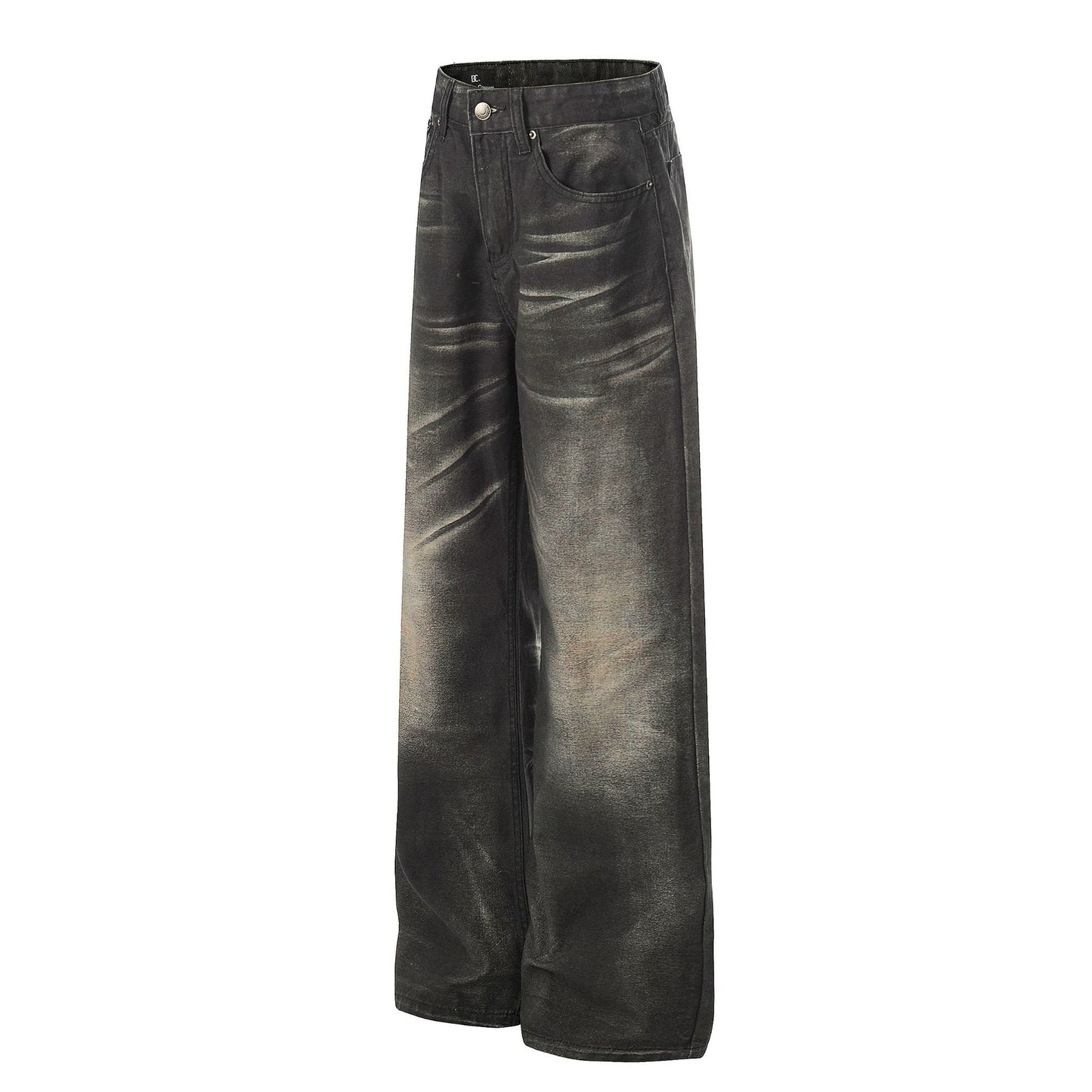 Washed Fade Whisker Wide Leg Straight Denim Jeans WN25881