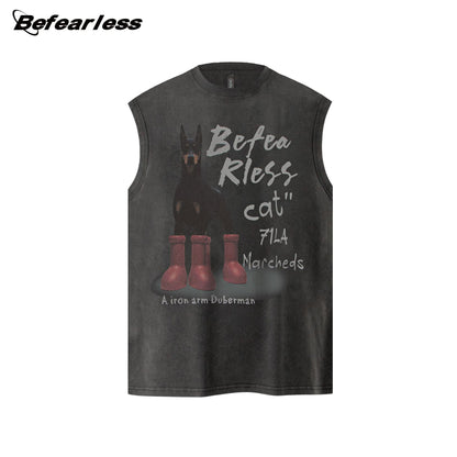 Washed Doberman Print Oversize Sleeveless T-Shirt WN26336