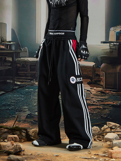 Stripe Print Wide Leg Sweat Pants WN22771