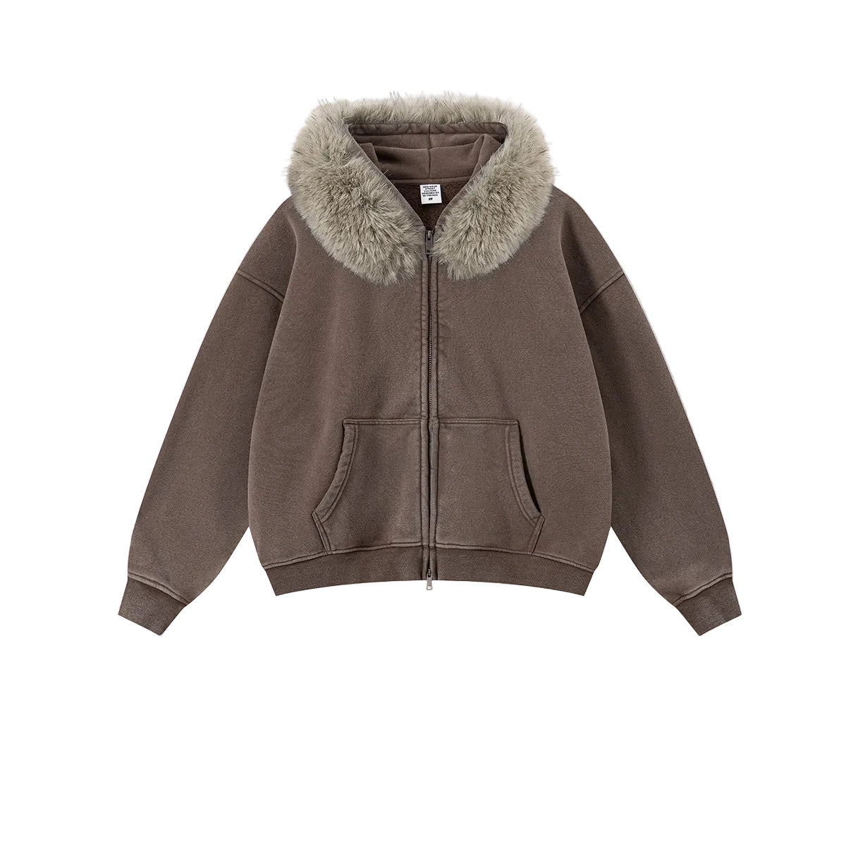 Fake Fur Collar Fleece Lining Zipper Hoodie WN23118