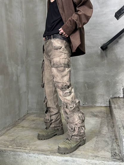 Washed Multi-Pocket Wide Leg Cargo Pants WN21172