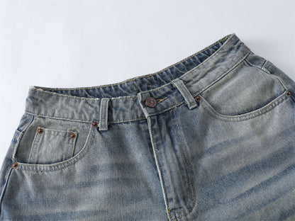 Washed Patchwork Raw Edge Cropped Denim Pants WN26827
