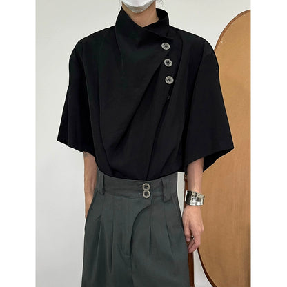 Asymmetry Button Design Short Sleeve Shirt WN19952