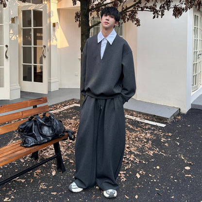 Fake Layered Sweatshirt & Wide Leg Pants Setup WN25192
