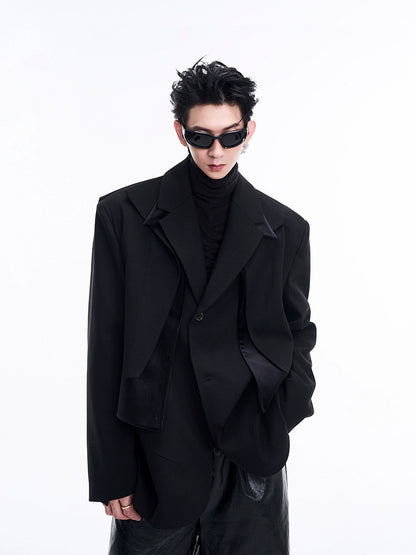 Fake Layered Velvet Panel Tailored Jacket WN10225