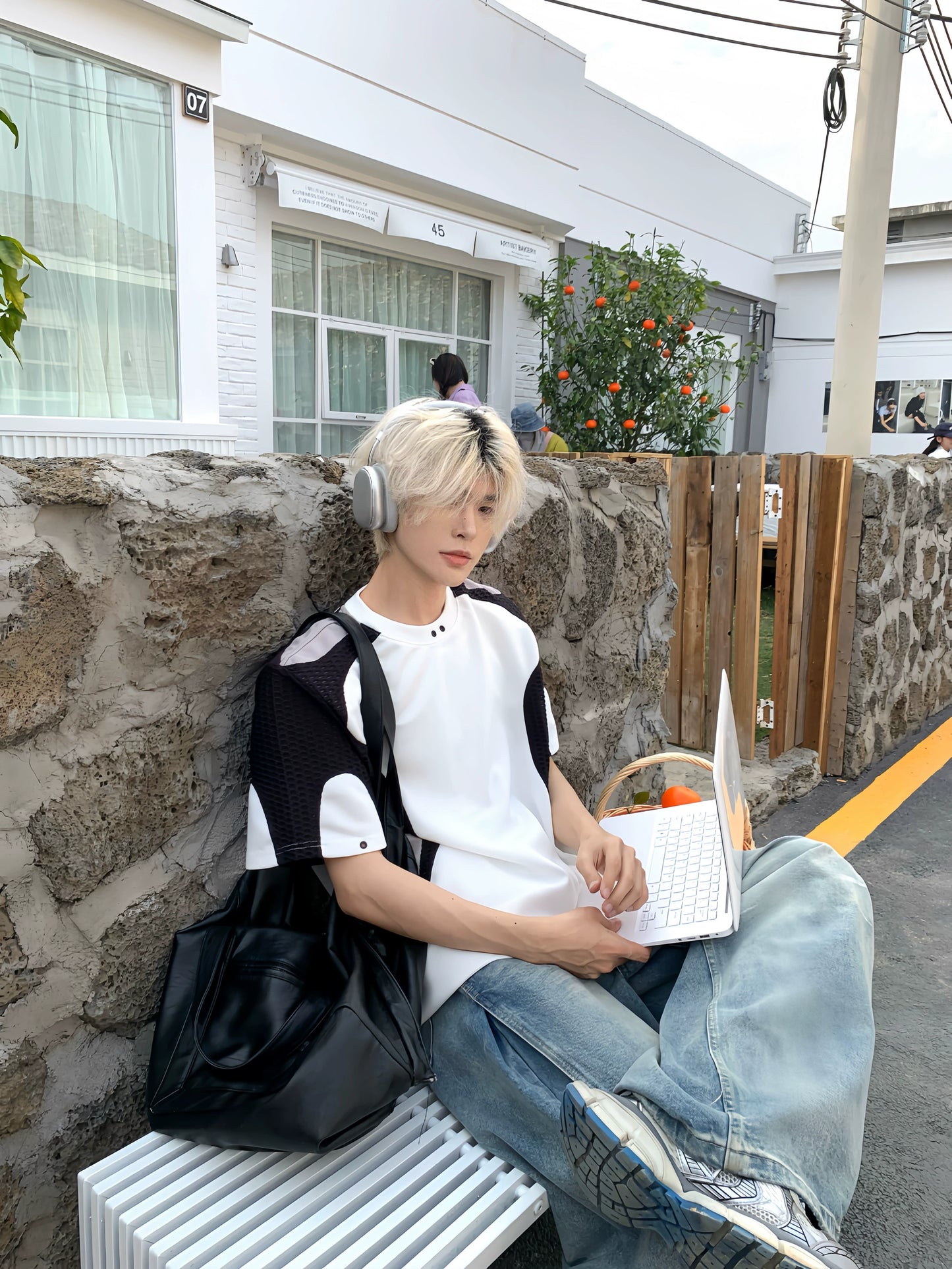 Color Block Panel Sporty Shoulder-Pad Oversize Short Sleeve T-Shirt WN19896