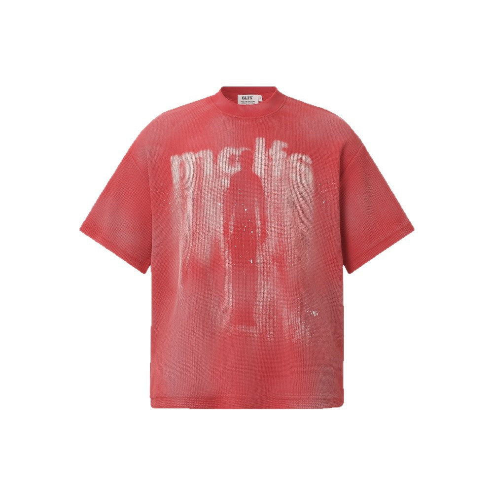 Waffle Faded Letter Print Short Sleeve T-Shirt WN26478