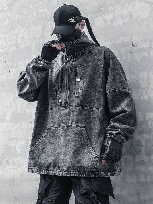 Damage Wash Oversize Denim Hoodie WN22466